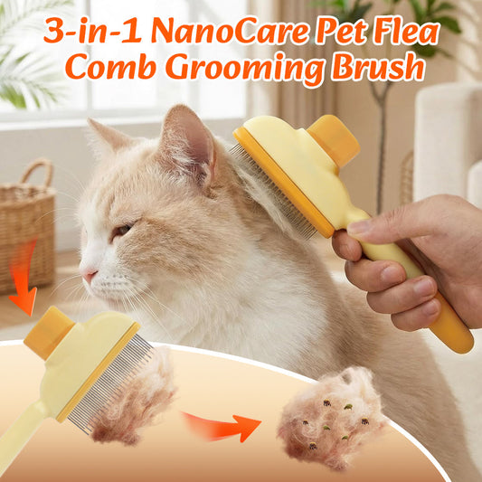 🔥Creawel®3-in-1 NanoCare Pet Flea Comb Grooming Brush ☑️ Removes Fleas, Cleans Fur & Massages Skin